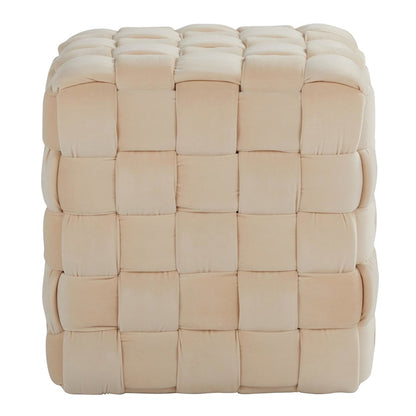 LumiSource Braided Square 16in Ottoman | Cream Velvet and Foam | Living Room & Entryway Seating | 16.5 x 16.5 x 16.5 in | Model OT-SQBRAID16VCR