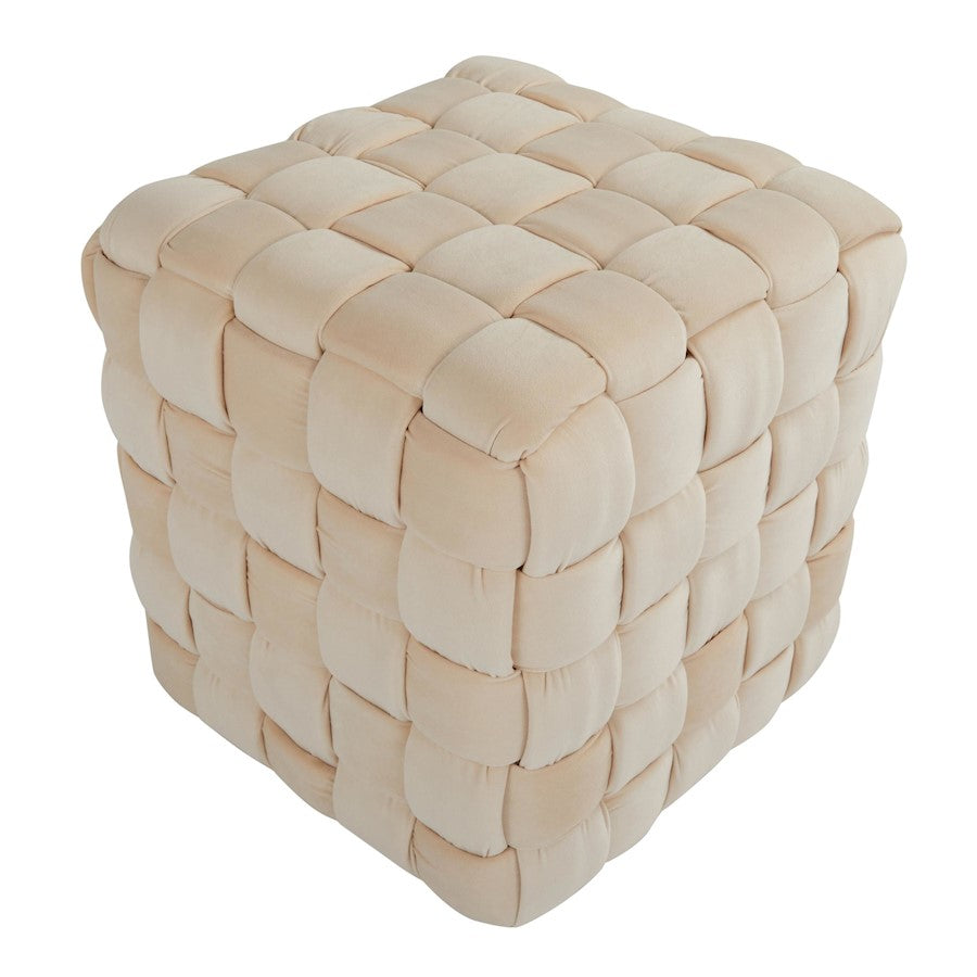 LumiSource Braided Square 16in Ottoman | Cream Velvet and Foam | Living Room & Entryway Seating | 16.5 x 16.5 x 16.5 in | Model OT-SQBRAID16VCR