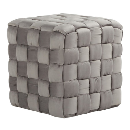 LumiSource Braided Square 16in Ottoman | Dark Grey Velvet & Foam | Living Room & Bedroom Footrest | 16.5 x 16.5 x 16.5 in | Model OT-SQBRAID16VDGY
