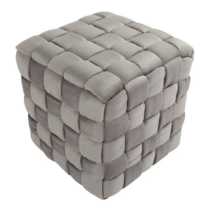 LumiSource Braided Square 16in Ottoman | Dark Grey Velvet & Foam | Living Room & Bedroom Footrest | 16.5 x 16.5 x 16.5 in | Model OT-SQBRAID16VDGY