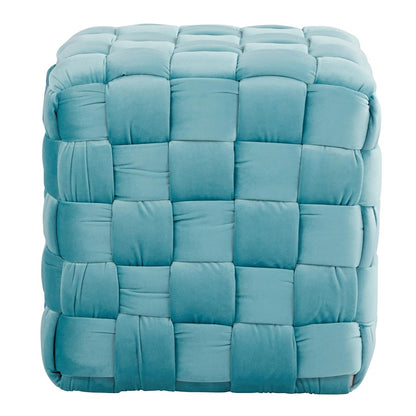 LumiSource Braided Square 16in Ottoman | Ice Blue Velvet & Foam | Living Room & Bedroom Footrest | 16.5 x 16.5 x 16.5 in | Model OT-SQBRAID16VLBU