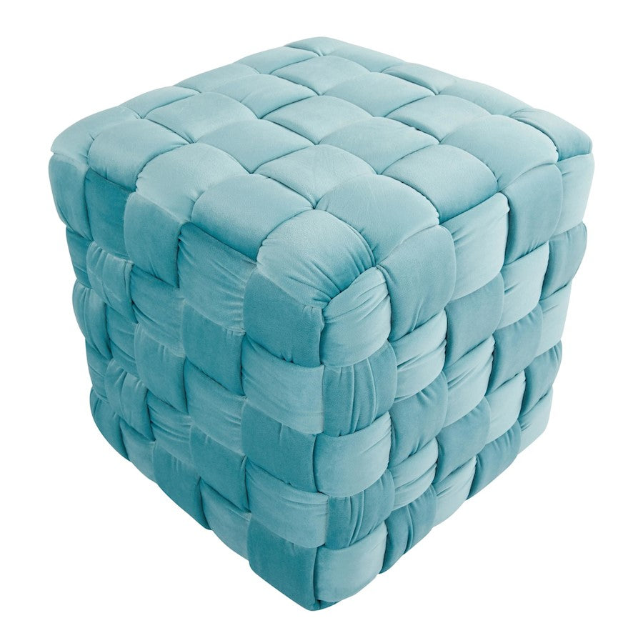 LumiSource Braided Square 16in Ottoman | Ice Blue Velvet & Foam | Living Room & Bedroom Footrest | 16.5 x 16.5 x 16.5 in | Model OT-SQBRAID16VLBU