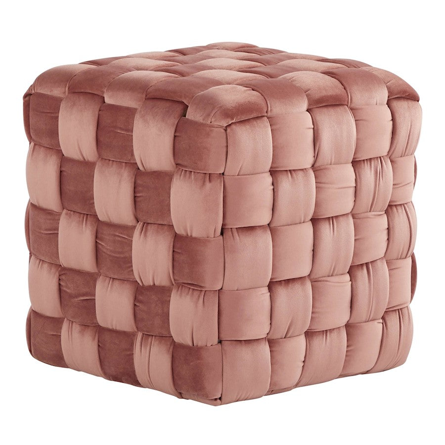 LumiSource Braided Square 16in Ottoman | Blush Pink Velvet & Foam | Living Room & Bedroom Footrest | 16.5 x 16.5 x 16.5 in | Model OT-SQBRAID16VPK