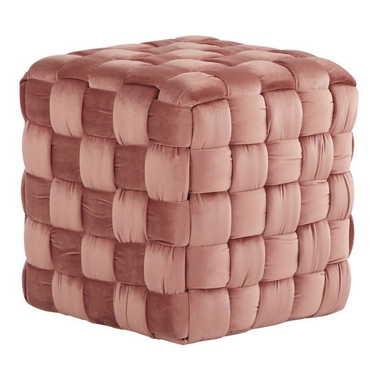 LumiSource Braided Square 16in Ottoman | Blush Pink Velvet & Foam | Living Room & Bedroom Footrest | 16.5 x 16.5 x 16.5 in | Model OT-SQBRAID16VPK