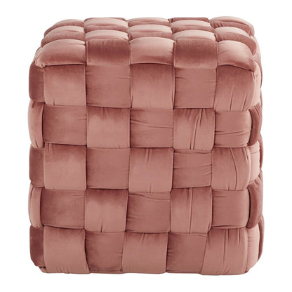 LumiSource Braided Square 16in Ottoman | Blush Pink Velvet & Foam | Living Room & Bedroom Footrest | 16.5 x 16.5 x 16.5 in | Model OT-SQBRAID16VPK