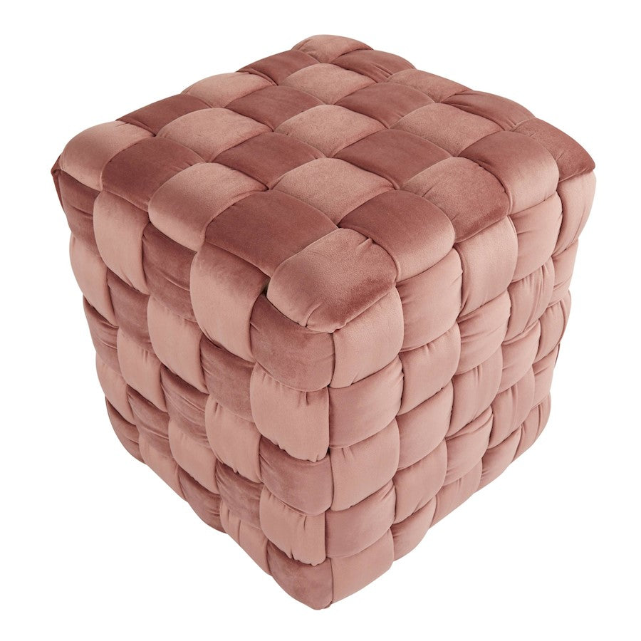 LumiSource Braided Square 16in Ottoman | Blush Pink Velvet & Foam | Living Room & Bedroom Footrest | 16.5 x 16.5 x 16.5 in | Model OT-SQBRAID16VPK