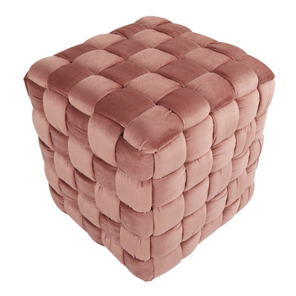 LumiSource Braided Square 16in Ottoman | Blush Pink Velvet & Foam | Living Room & Bedroom Footrest | 16.5 x 16.5 x 16.5 in | Model OT-SQBRAID16VPK