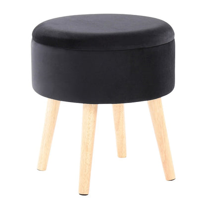 LumiSource Tray Storage Ottoman Set | Natural Wood & Black Velvet | Living Room & Entryway Seating & Storage | 18in H | Model OT-STORNESTNAVBK