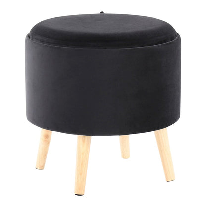 LumiSource Tray Storage Ottoman Set | Natural Wood & Black Velvet | Living Room & Entryway Seating & Storage | 18in H | Model OT-STORNESTNAVBK