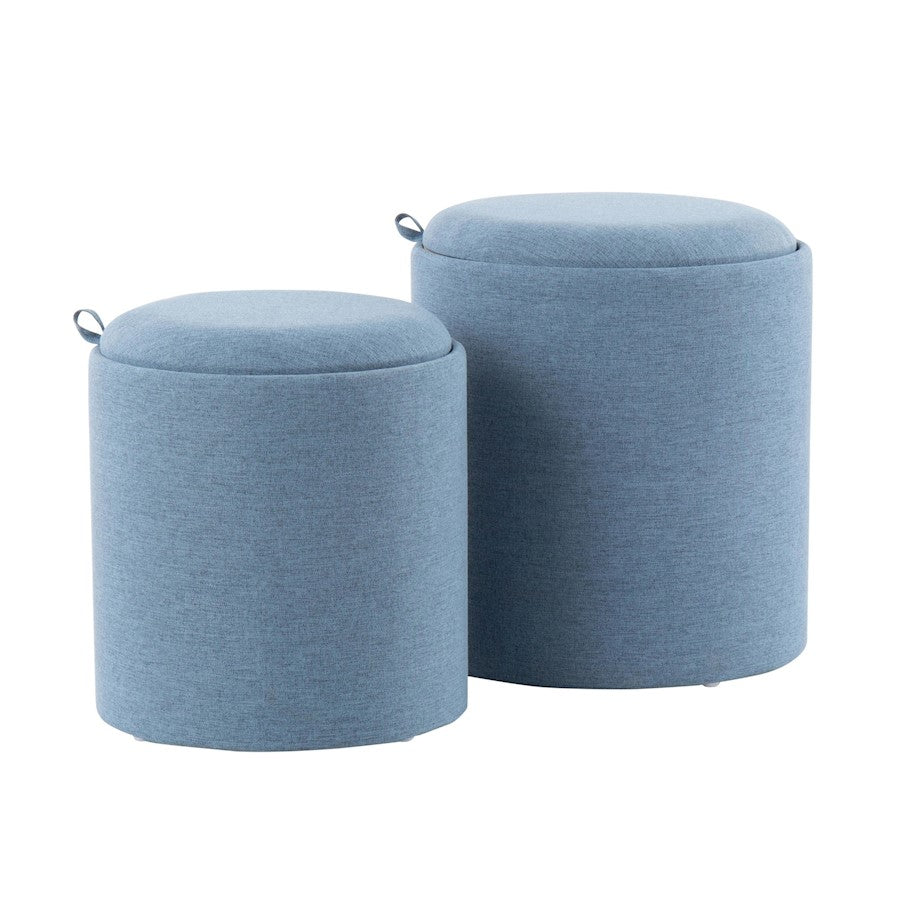 LumiSource Tray Nesting Ottoman Set | Blue Fabric & Natural Wood | Living Room & Bedroom Seating & Storage | 17.5in H | Model OT-TRAYNESTBUNA