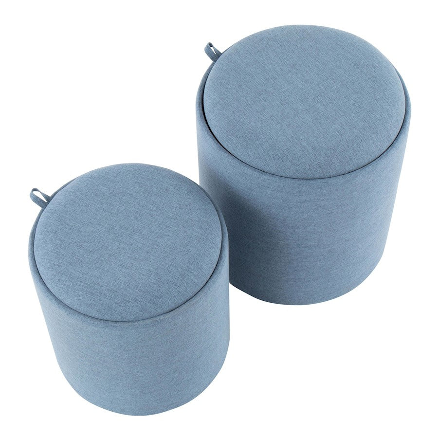 LumiSource Tray Nesting Ottoman Set | Blue Fabric & Natural Wood | Living Room & Bedroom Seating & Storage | 17.5in H | Model OT-TRAYNESTBUNA