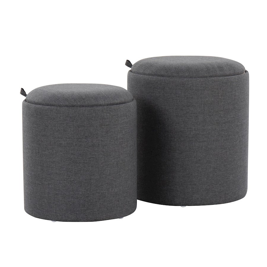 LumiSource Tray Nesting Ottoman Set | Charcoal Fabric & Natural Wood | Living Room & Bedroom Seating & Storage | 17.5in H | Model OT-TRAYNESTCHARNA