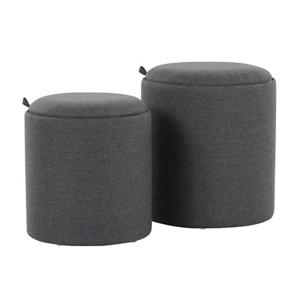 LumiSource Tray Nesting Ottoman Set | Charcoal Fabric & Natural Wood | Living Room & Bedroom Seating & Storage | 17.5in H | Model OT-TRAYNESTCHARNA