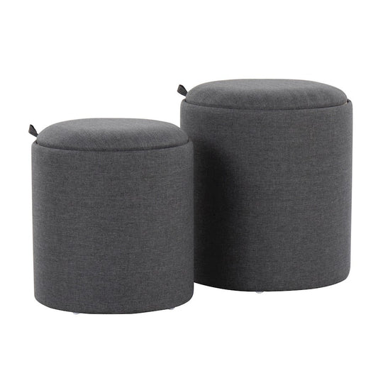 LumiSource Tray Nesting Ottoman Set | Charcoal Fabric & Natural Wood | Living Room & Bedroom Seating & Storage | 17.5in H | Model OT-TRAYNESTCHARNA