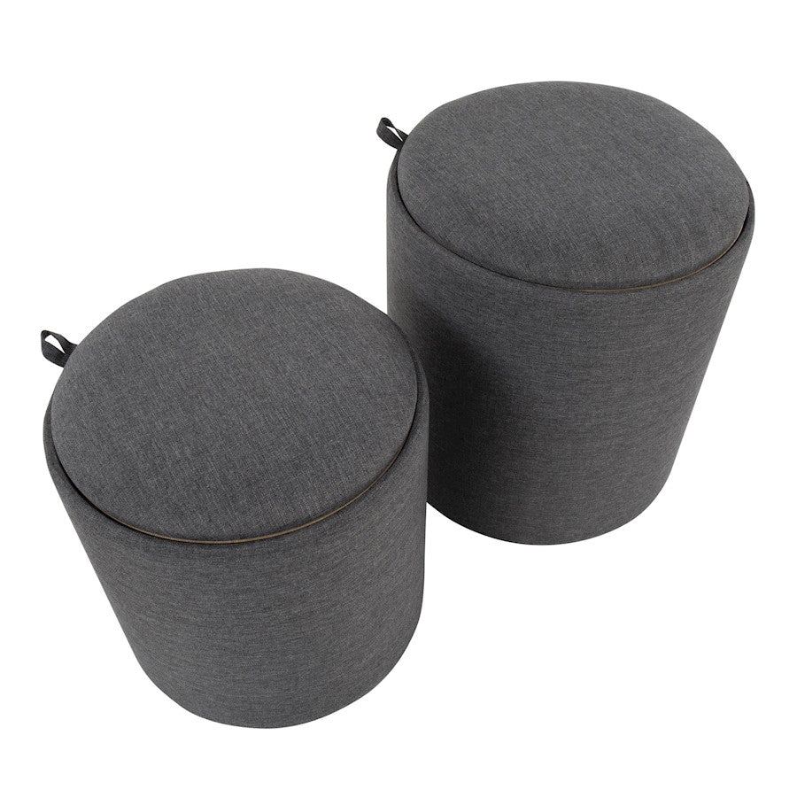 LumiSource Tray Nesting Ottoman Set | Charcoal Fabric & Natural Wood | Living Room & Bedroom Seating & Storage | 17.5in H | Model OT-TRAYNESTCHARNA