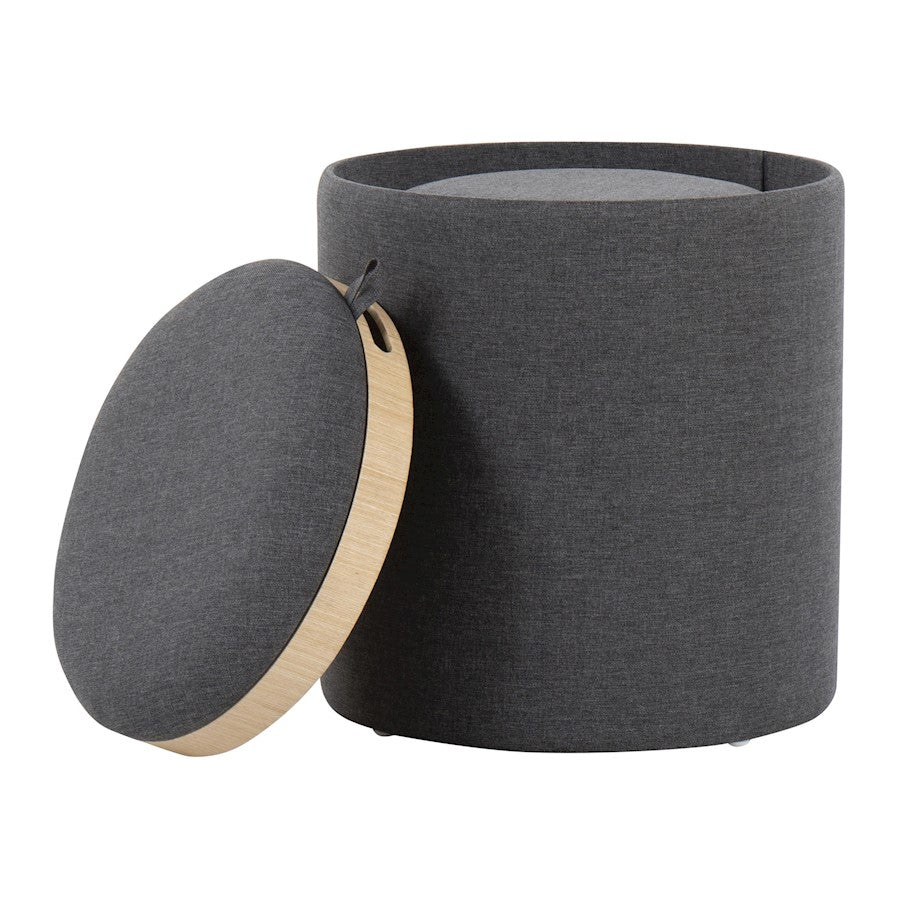 LumiSource Tray Nesting Ottoman Set | Charcoal Fabric & Natural Wood | Living Room & Bedroom Seating & Storage | 17.5in H | Model OT-TRAYNESTCHARNA