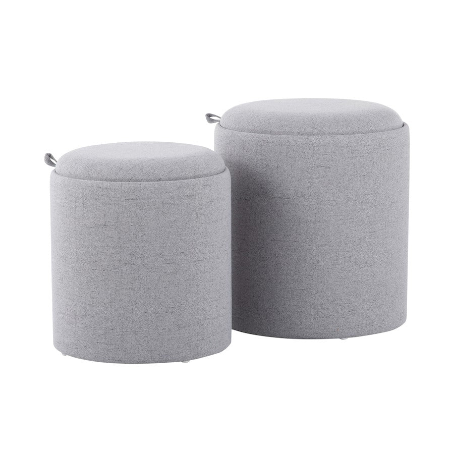 LumiSource Tray Nesting Ottoman Set | Grey Fabric & Natural Wood | Living Room & Bedroom Seating & Storage | 17.5in H | Model OT-TRAYNESTGYNA