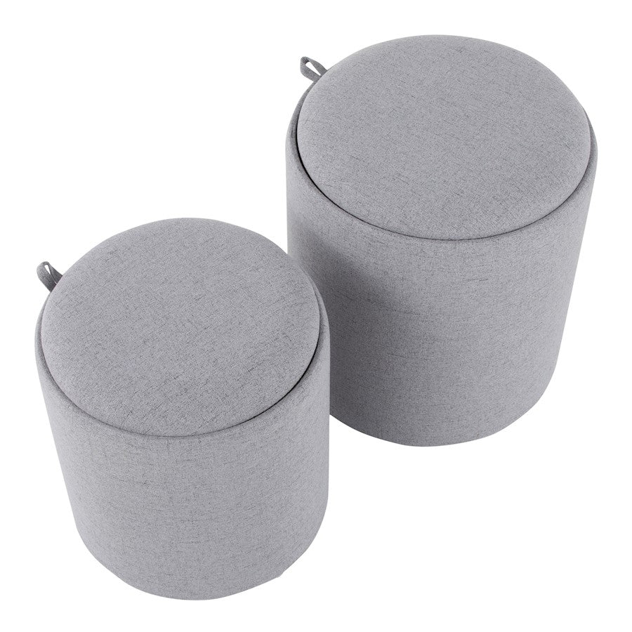 LumiSource Tray Nesting Ottoman Set | Grey Fabric & Natural Wood | Living Room & Bedroom Seating & Storage | 17.5in H | Model OT-TRAYNESTGYNA