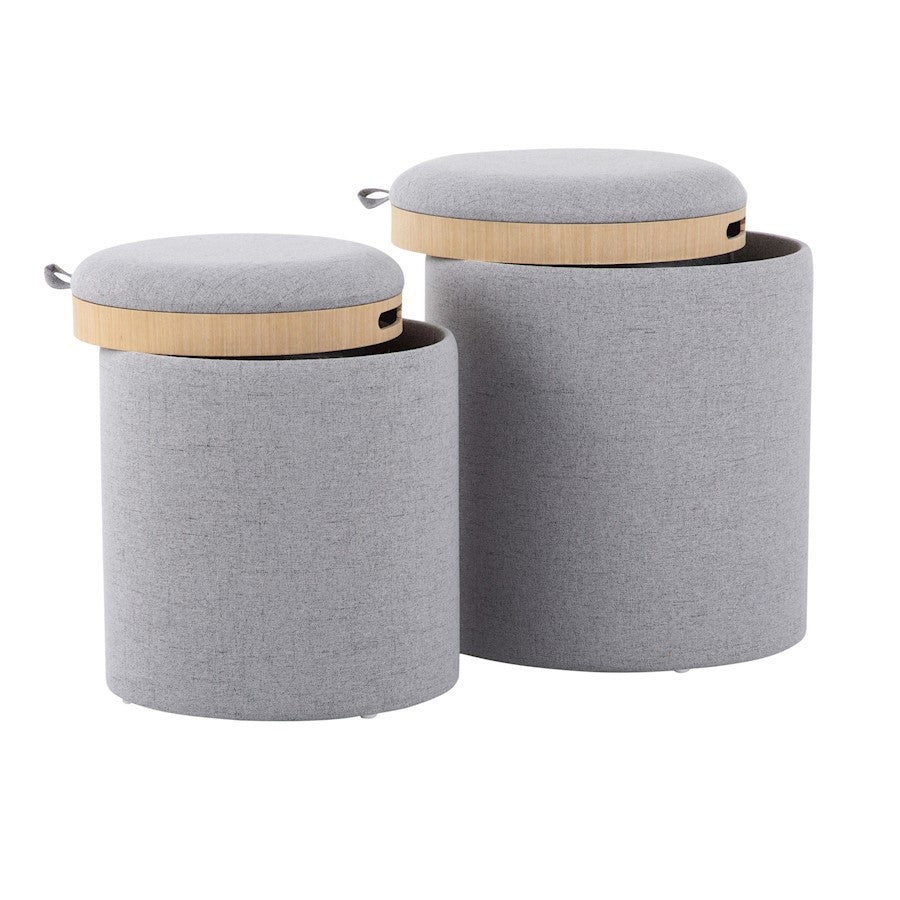 LumiSource Tray Nesting Ottoman Set | Grey Fabric & Natural Wood | Living Room & Bedroom Seating & Storage | 17.5in H | Model OT-TRAYNESTGYNA