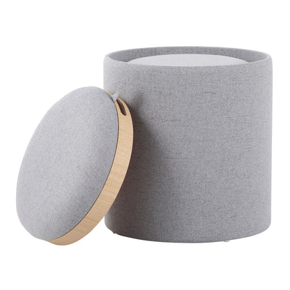LumiSource Tray Nesting Ottoman Set | Grey Fabric & Natural Wood | Living Room & Bedroom Seating & Storage | 17.5in H | Model OT-TRAYNESTGYNA