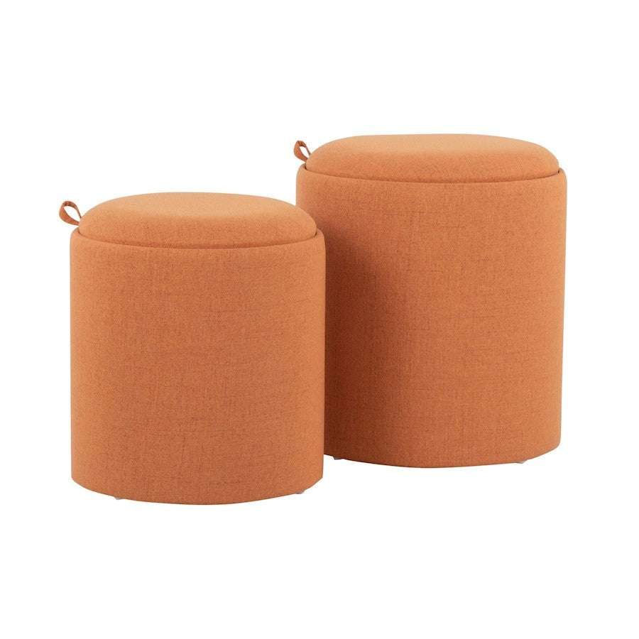 LumiSource Tray Nesting Ottoman Set | Orange Fabric and Natural Wood | Living Room & Extra Seating | 15.5 x 15.5 x 17.5 in | Model OT-TRAYNESTONA