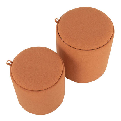 LumiSource Tray Nesting Ottoman Set | Orange Fabric and Natural Wood | Living Room & Extra Seating | 15.5 x 15.5 x 17.5 in | Model OT-TRAYNESTONA