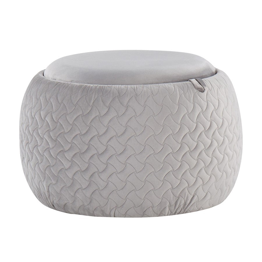 LumiSource Tray Pouf Ottoman | Silver Velvet and Natural Wood | Living Room & Extra Seating | 21.5 x 21.5 x 13.75 in | Model OT-TRAYPOUFNAVSV