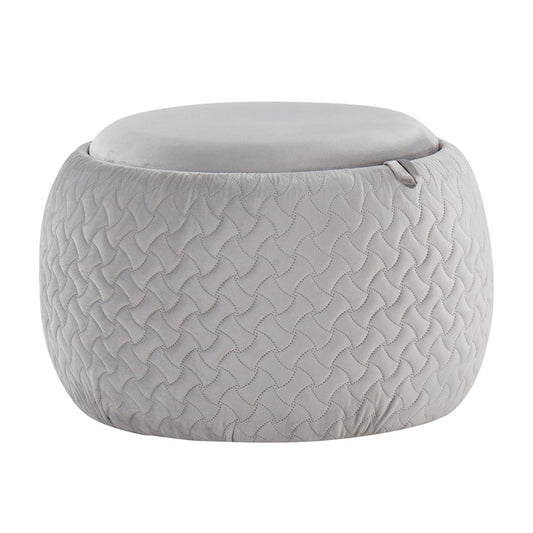 LumiSource Tray Pouf Ottoman | Silver Velvet and Natural Wood | Living Room & Extra Seating | 21.5 x 21.5 x 13.75 in | Model OT-TRAYPOUFNAVSV