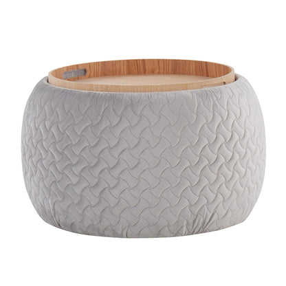 LumiSource Tray Pouf Ottoman | Silver Velvet and Natural Wood | Living Room & Extra Seating | 21.5 x 21.5 x 13.75 in | Model OT-TRAYPOUFNAVSV