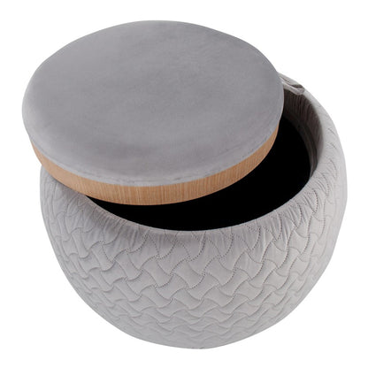 LumiSource Tray Pouf Ottoman | Silver Velvet and Natural Wood | Living Room & Extra Seating | 21.5 x 21.5 x 13.75 in | Model OT-TRAYPOUFNAVSV