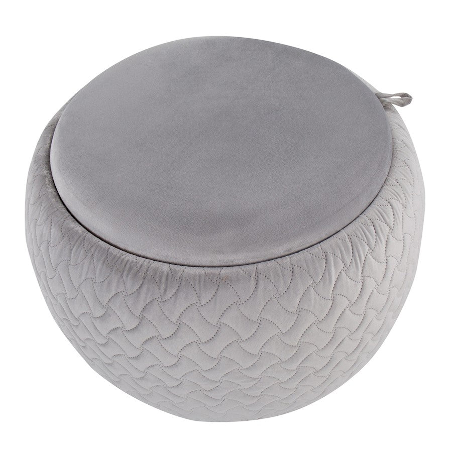 LumiSource Tray Pouf Ottoman | Silver Velvet and Natural Wood | Living Room & Extra Seating | 21.5 x 21.5 x 13.75 in | Model OT-TRAYPOUFNAVSV