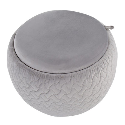 LumiSource Tray Pouf Ottoman | Silver Velvet and Natural Wood | Living Room & Extra Seating | 21.5 x 21.5 x 13.75 in | Model OT-TRAYPOUFNAVSV