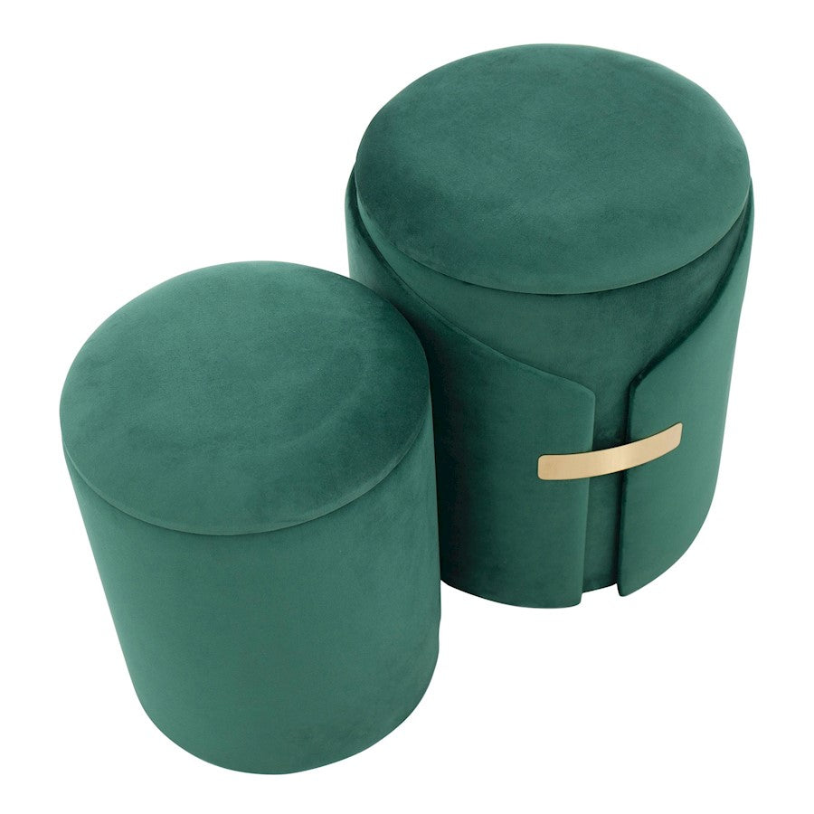 LumiSource Dahlia Ottoman Set 14in Gold Metal | Green Velvet Cushion | Living Room & Bedroom Accent Seating | 14 x 14 x 18 in | Model OT2-DAHLIAAUVGN