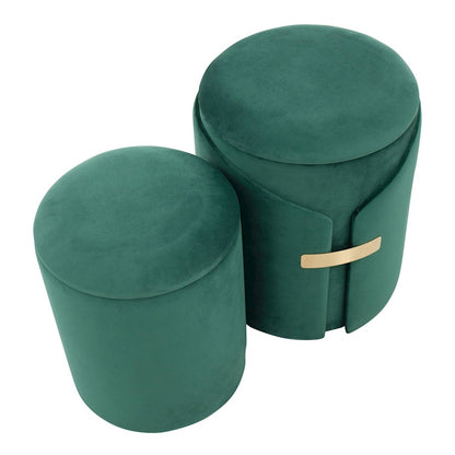 LumiSource Dahlia Ottoman Set 14in Gold Metal | Green Velvet Cushion | Living Room & Bedroom Accent Seating | 14 x 14 x 18 in | Model OT2-DAHLIAAUVGN