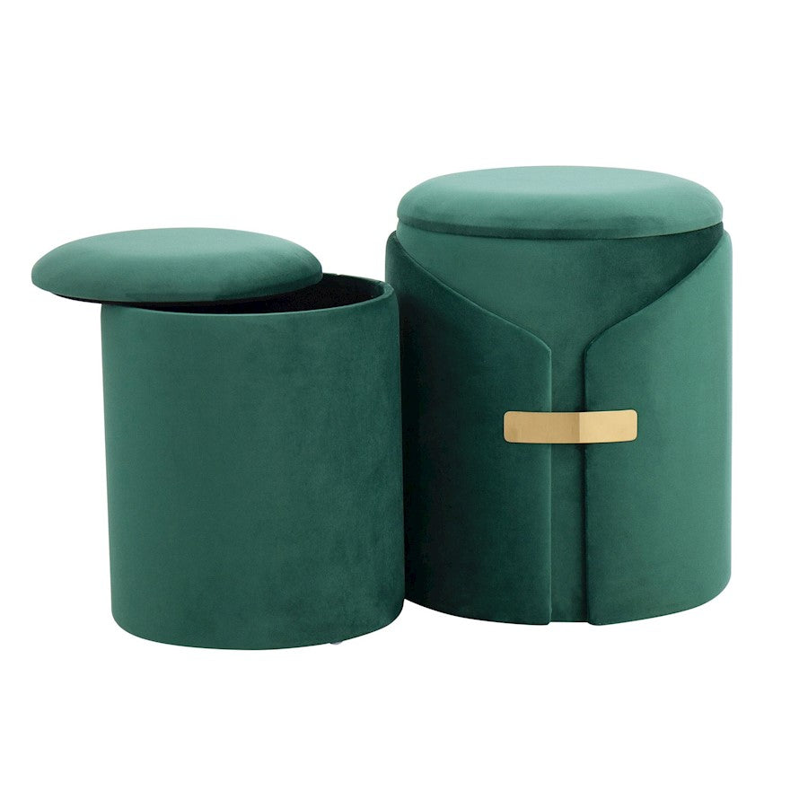 LumiSource Dahlia Ottoman Set 14in Gold Metal | Green Velvet Cushion | Living Room & Bedroom Accent Seating | 14 x 14 x 18 in | Model OT2-DAHLIAAUVGN