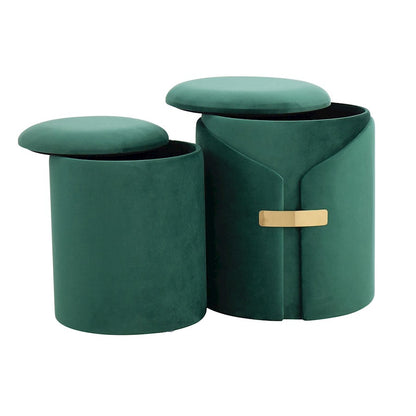 LumiSource Dahlia Ottoman Set 14in Gold Metal | Green Velvet Cushion | Living Room & Bedroom Accent Seating | 14 x 14 x 18 in | Model OT2-DAHLIAAUVGN