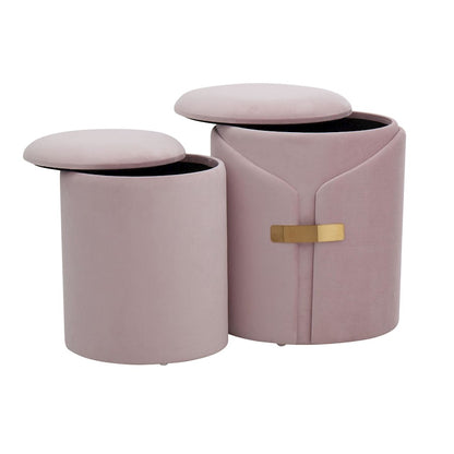 LumiSource Dahlia Ottoman Set | Gold Metal and Blush Pink Velvet | Living Room & Bedroom Accent Seating | Model OT2-DAHLIAAUVPK