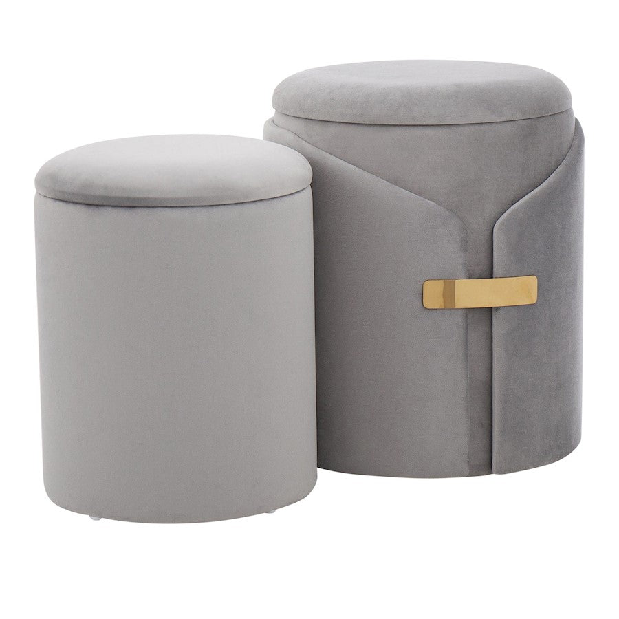 LumiSource Dahlia Ottoman Set | Gold Metal and Silver Velvet | Living Room & Bedroom Accent Seating | 14.5 x 14.5 x 17.5 in | Model OT2-DAHLIAAUVSV