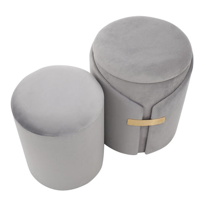 LumiSource Dahlia Ottoman Set | Gold Metal and Silver Velvet | Living Room & Bedroom Accent Seating | 14.5 x 14.5 x 17.5 in | Model OT2-DAHLIAAUVSV