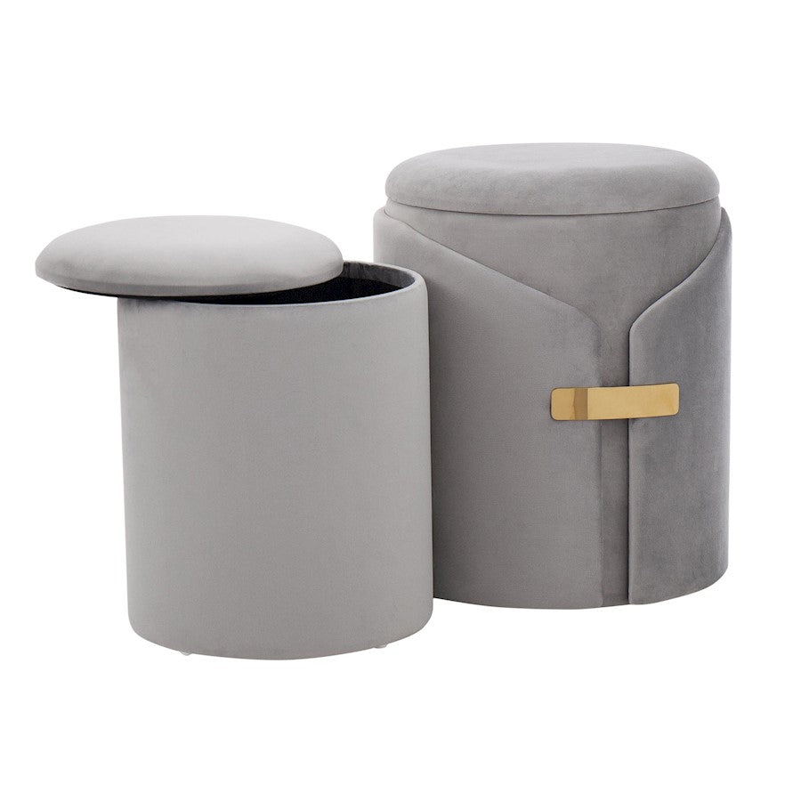 LumiSource Dahlia Ottoman Set | Gold Metal and Silver Velvet | Living Room & Bedroom Accent Seating | 14.5 x 14.5 x 17.5 in | Model OT2-DAHLIAAUVSV