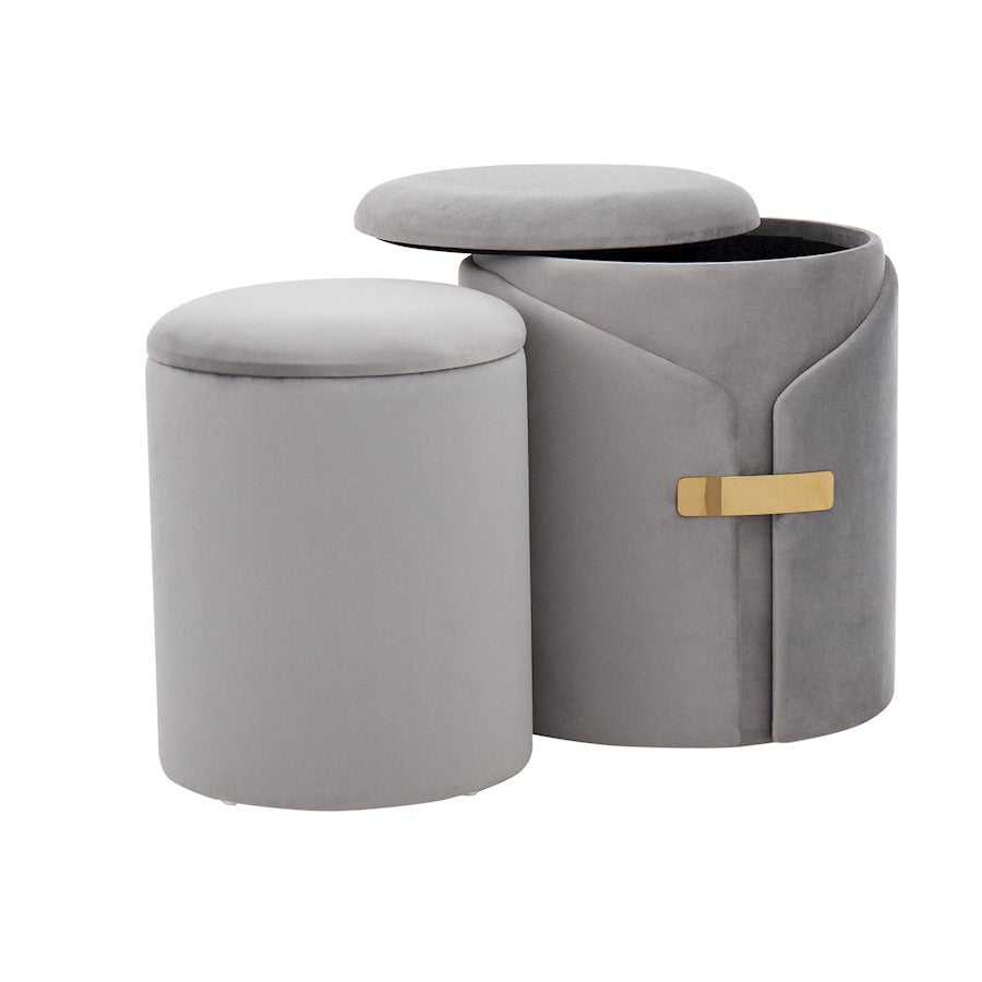 LumiSource Dahlia Ottoman Set | Gold Metal and Silver Velvet | Living Room & Bedroom Accent Seating | 14.5 x 14.5 x 17.5 in | Model OT2-DAHLIAAUVSV