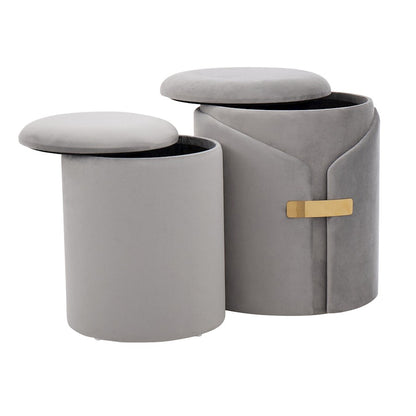 LumiSource Dahlia Ottoman Set | Gold Metal and Silver Velvet | Living Room & Bedroom Accent Seating | 14.5 x 14.5 x 17.5 in | Model OT2-DAHLIAAUVSV
