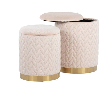 LumiSource Marla Quilted Ottoman Set | Gold Metal and Cream Velvet | Living Room & Bedroom Accent Seating | Model OT2-MARLAQLTAUVCR