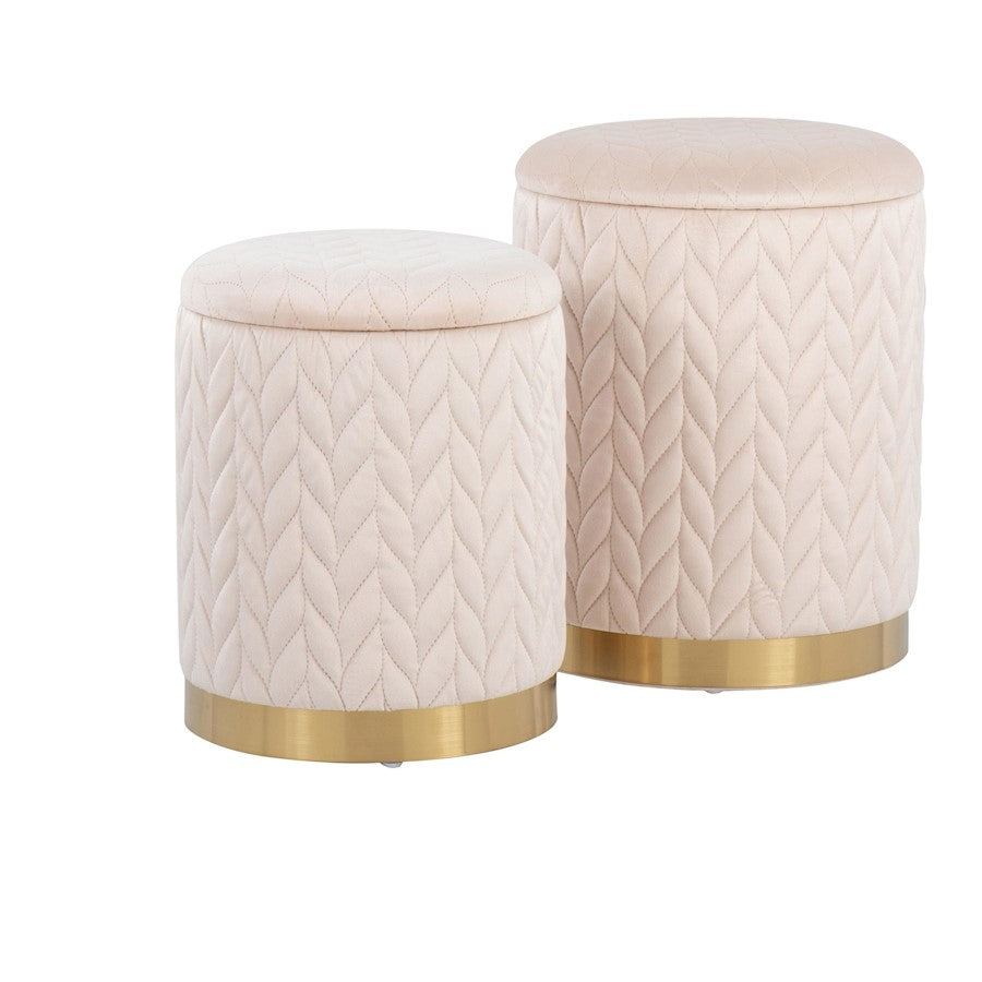 LumiSource Marla Quilted Ottoman Set | Gold Metal and Cream Velvet | Living Room & Bedroom Accent Seating | Model OT2-MARLAQLTAUVCR