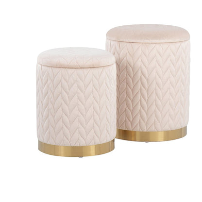 LumiSource Marla Quilted Ottoman Set | Gold Metal and Cream Velvet | Living Room & Bedroom Accent Seating | Model OT2-MARLAQLTAUVCR