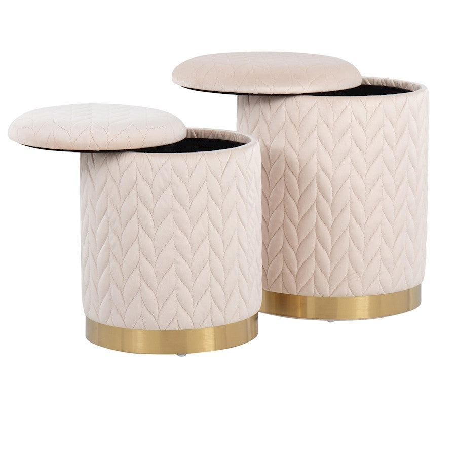 LumiSource Marla Quilted Ottoman Set | Gold Metal and Cream Velvet | Living Room & Bedroom Accent Seating | Model OT2-MARLAQLTAUVCR