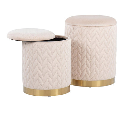 LumiSource Marla Quilted Ottoman Set | Gold Metal and Cream Velvet | Living Room & Bedroom Accent Seating | Model OT2-MARLAQLTAUVCR