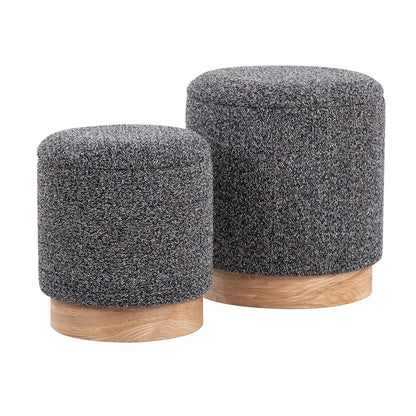LumiSource Marla Nesting Ottoman Set | Natural Wood and Black Fabric | Living Room & Bedroom Accent Seating | Model OT2-MARLATERRYNABK