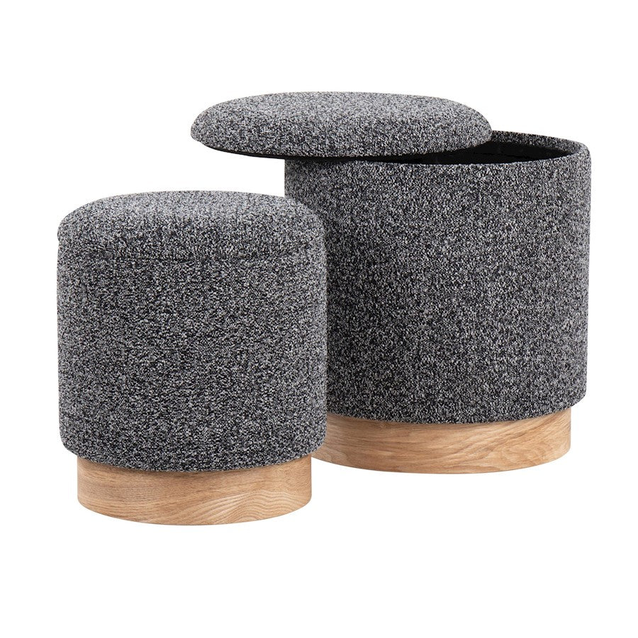 LumiSource Marla Nesting Ottoman Set | Natural Wood and Black Fabric | Living Room & Bedroom Accent Seating | Model OT2-MARLATERRYNABK