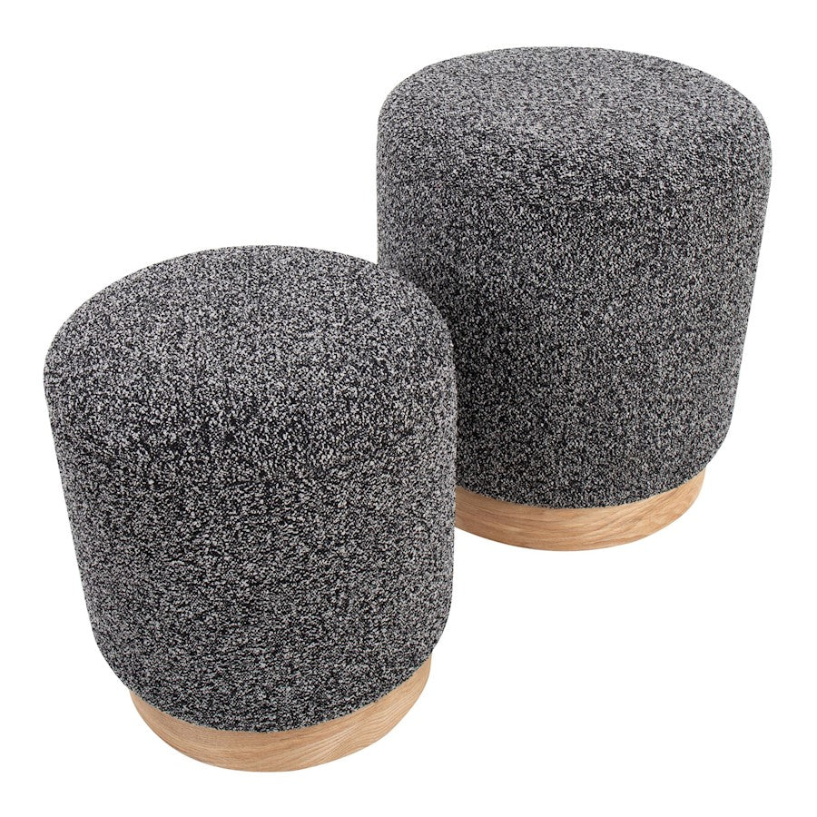 LumiSource Marla Nesting Ottoman Set | Natural Wood and Black Fabric | Living Room & Bedroom Accent Seating | Model OT2-MARLATERRYNABK